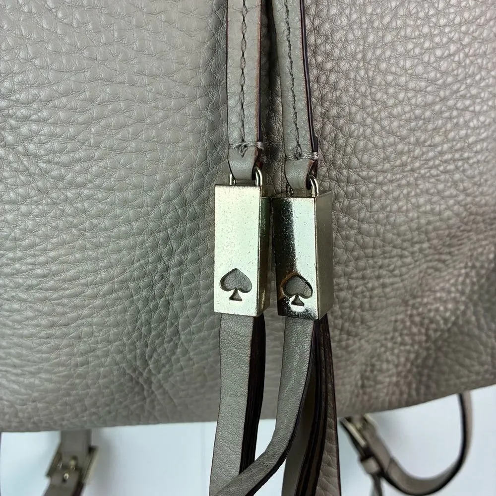 Kate Spade NY Wilder Grey Street Pebble Leather Drawstring Flap Backpack Leather